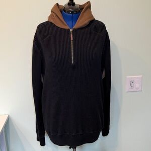 Carbon2Cobalt Mens Navy Ribbed Quarter-zip Hooded Sweater - XL